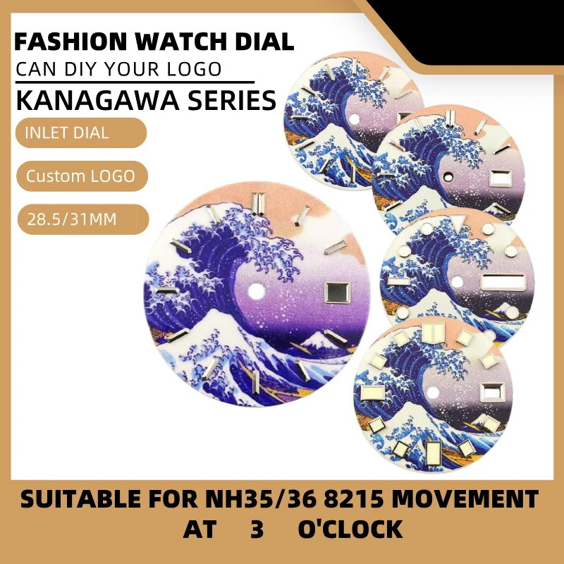 Custom LOGO 28.5mm 31mm Kanagawa Series Watch Dial fit Miyota 8215 NH3 Series 34 35 36 Movement Luminous Face Watch Accessories