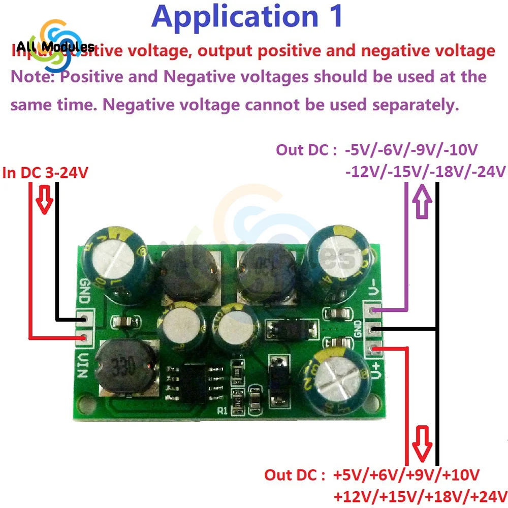 2 in 1 8W Boost-Buck Dual +- Voltage Board 3-24V to 5V 6V 9V 10V 12V 15V 18V 24V for ADC DAC LCD op-amp Speaker DD1912PA