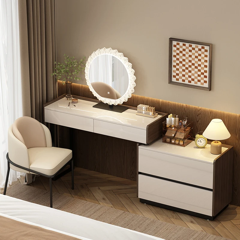 

Wood Luxury Makeup Vanities Dressing Modern Simple Table Bedroom Bedside Cabinet Chair Illuminated Tocador Maquillaje Furniture