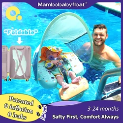 Mambobaby Baby Foldable Float Inflatable Free with Sun Canopy Safe Crotch Strap Pool Swim Ring Swim Tube Pool Float Water Circle