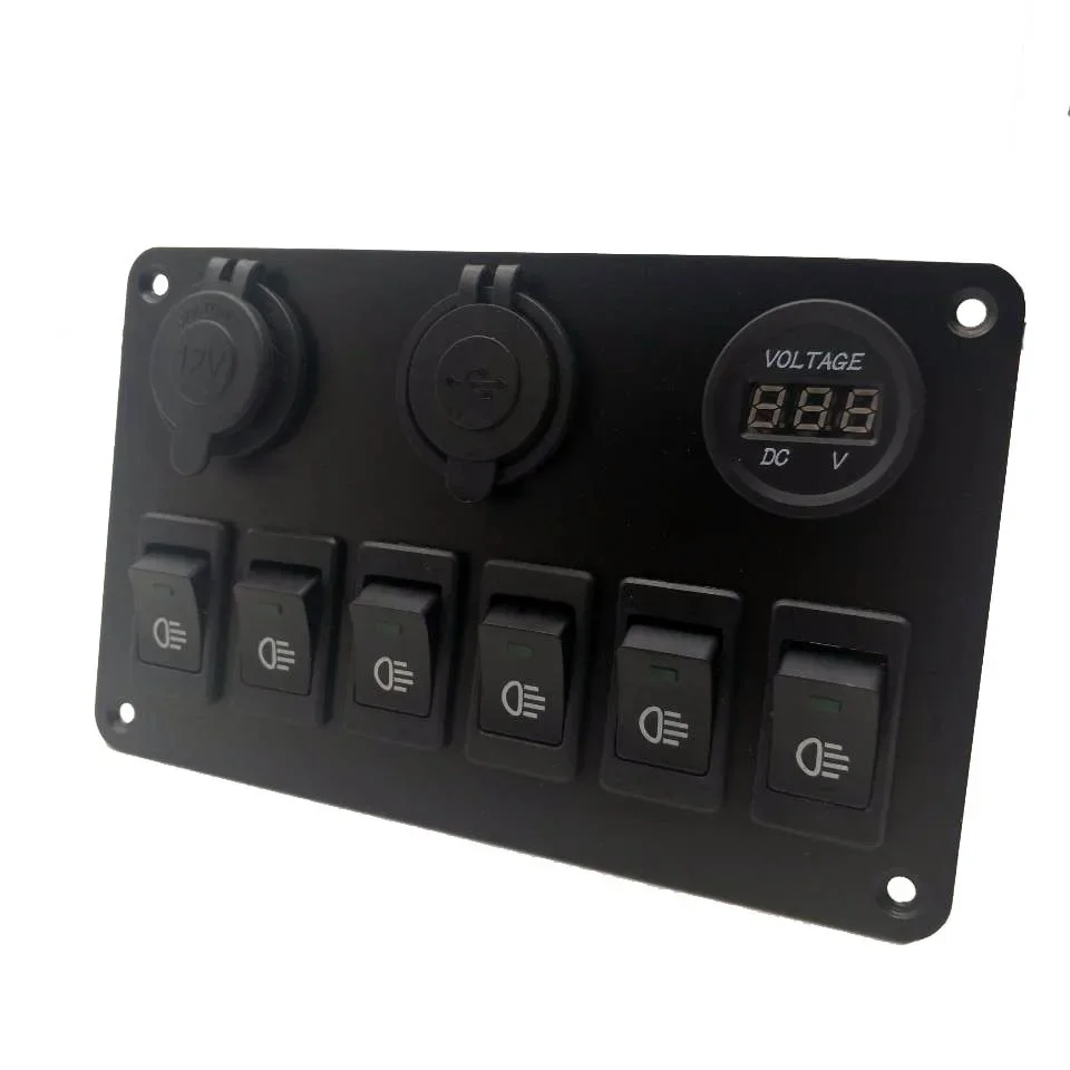 RV Car Yacht Fog Light Switch Combination Digital Display Voltmeter Car Charging Dual USB Power Plug