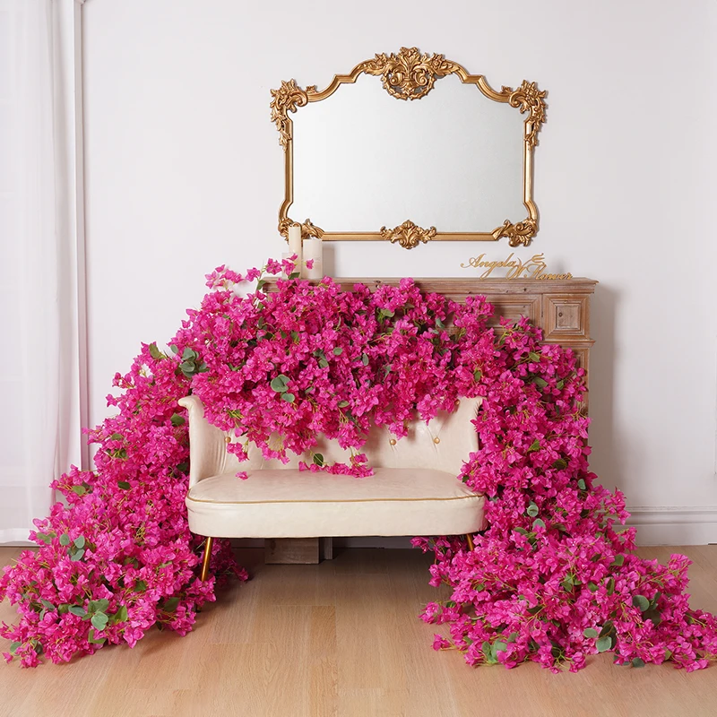 Hot Pink Bougainvillea Plum Blossom Table Sofa Runner,Event Flower Stand,Wedding Backdrop Horn Arch Arrangement Floral, A8235