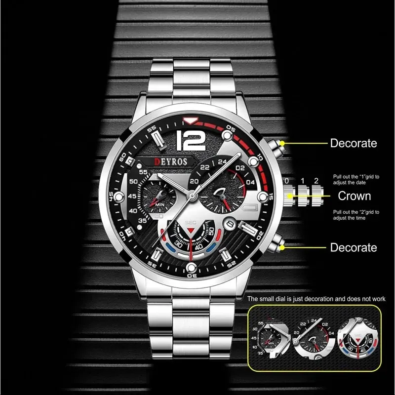 Reloj de pulsera de cuarzo para hombre, cronógrafo de lujo, de acero inoxidable, luminoso, informal, de negocios, deportivo
