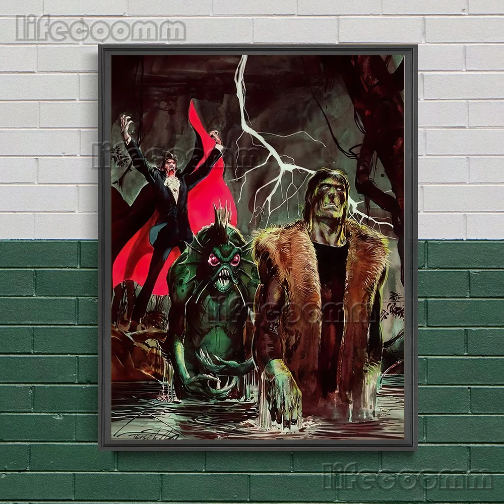 Frankenstein,Count Dracula,Lady Vampire,Werewolf Girl Vintage Wall Art Canvas Painting Retro Posters And Prints Of Horror Films