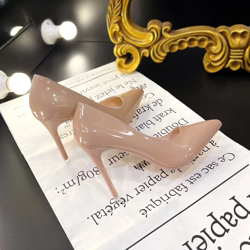 Sexy Nude Pointy Party Wedding Shoes Basic Light Mouth Stiletto Heels Women\'s Single Shoes Fashion Simple Heels Women Shoes