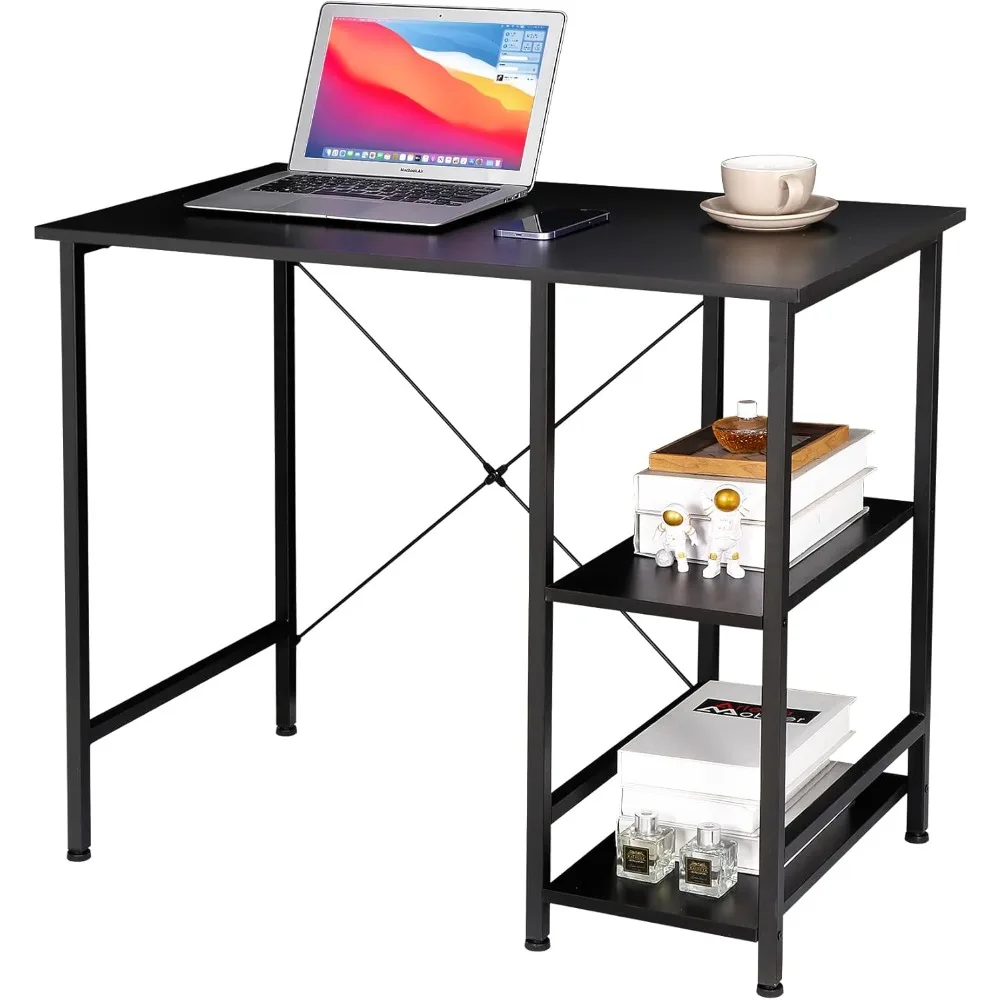 

Домашний офисный стол для учебы и работы за компьютером с 2 полками для хранения, небольшой промышленный современный стол в простом стиле для ноутбука для дома