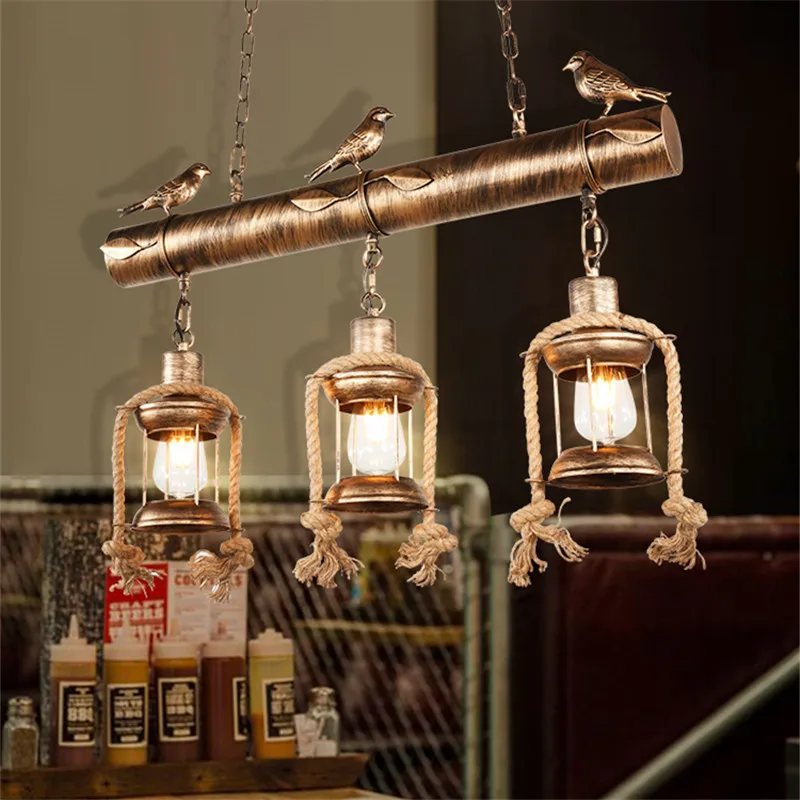 American Vintage Bird Chandelier Industrial Style Restaurant Kitchen Lamp Cafe Hot Pot Restaurant Bar Iron Bird Droplight