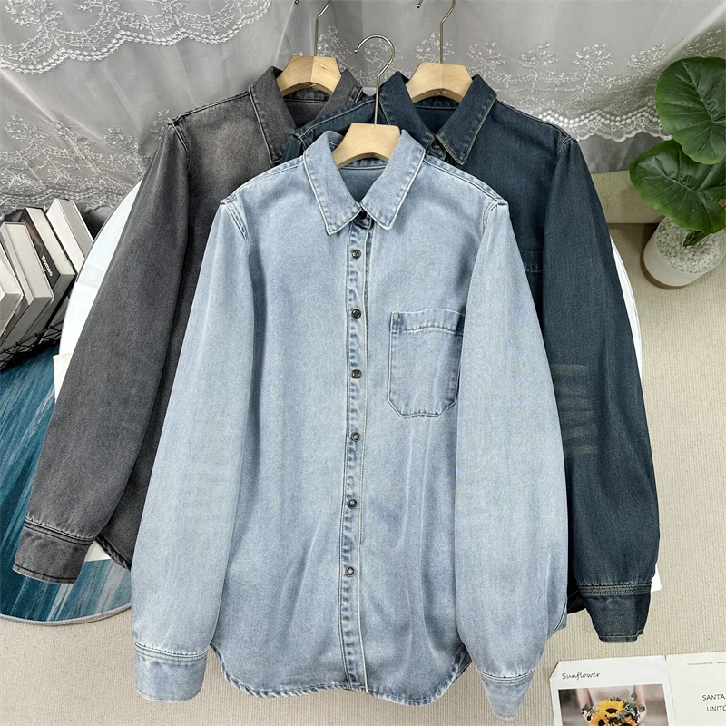 

Loose Fit Collar Casual Versatile Denim Shirt Spring 2025 Women's Fashion High Quality Lyocell Material