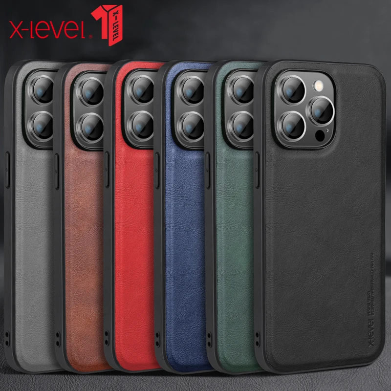 

For iPhone 14 Pro Max Case X-Level Retro Leather Soft Silicone Edge Back Cover for iPhone 14 Plus чехол