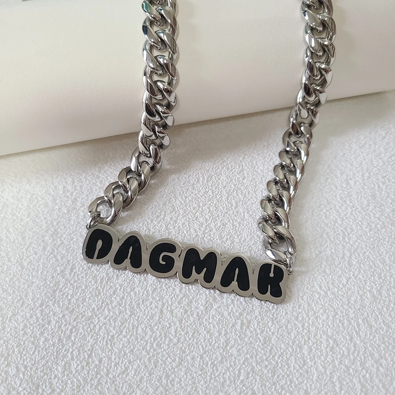 Customized Stainless Steel Painting  Color Name Necklace With 1.2CM Stainless Steel Cuban Chain  for Men /Women Hip Hop Jewelry