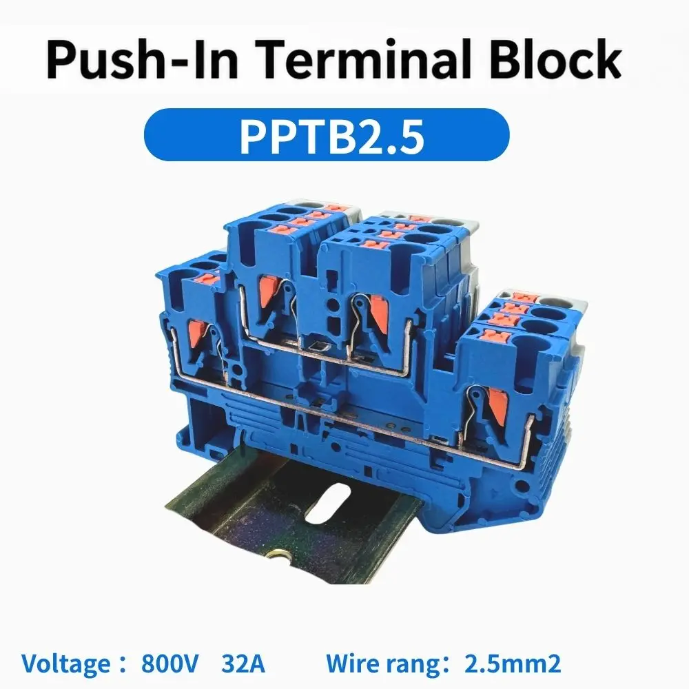 PTTB2.5 Double Layer DIN Rail Terminal Block Push-In Spring Terminal Strip PT2.5 Electrical Wire Connector