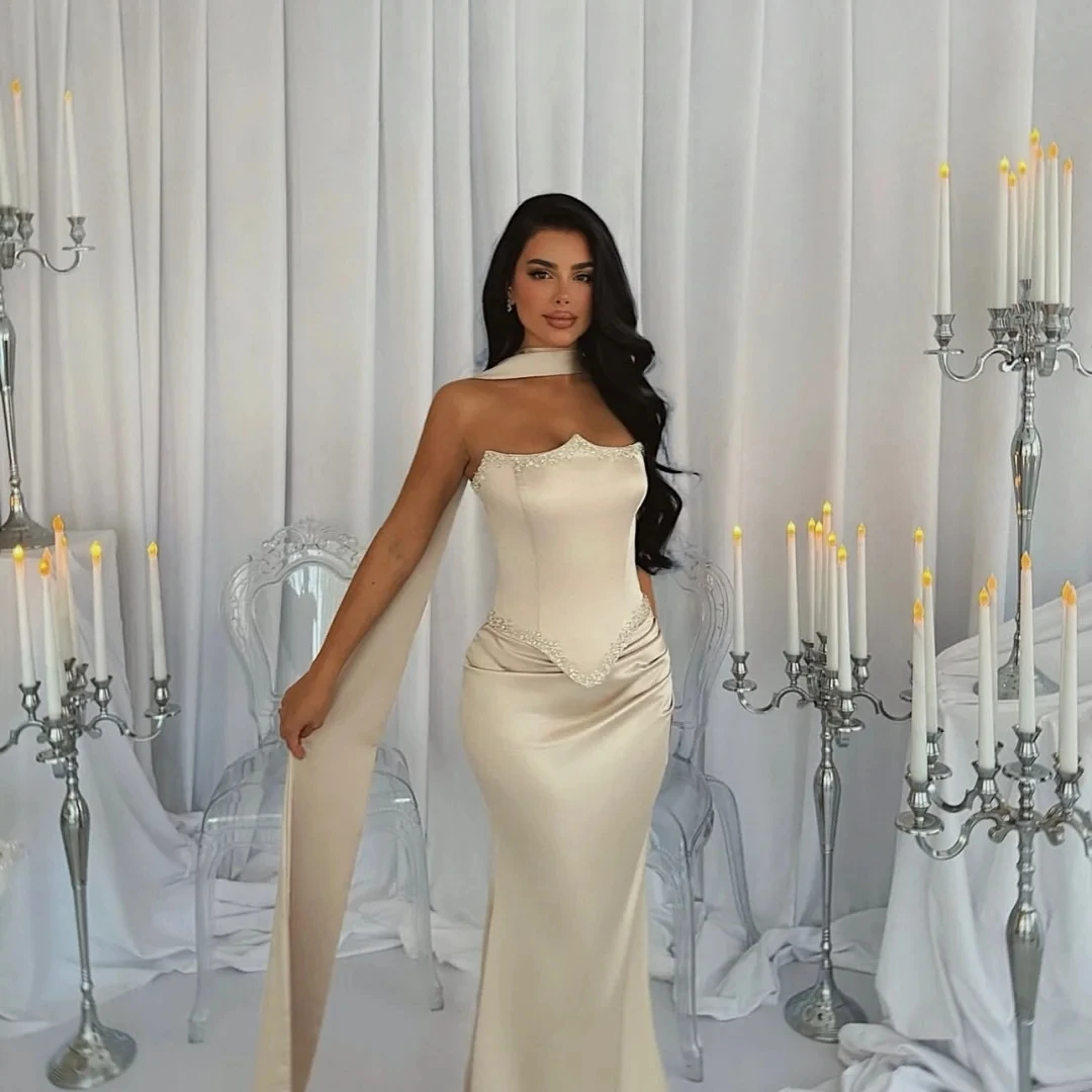 

Beaded Formal Women Long Bespoke Occasion Gown Evening Dresses Pastrol Unisex Jersey Retro Dubai Saudi Arabic Prom Customized