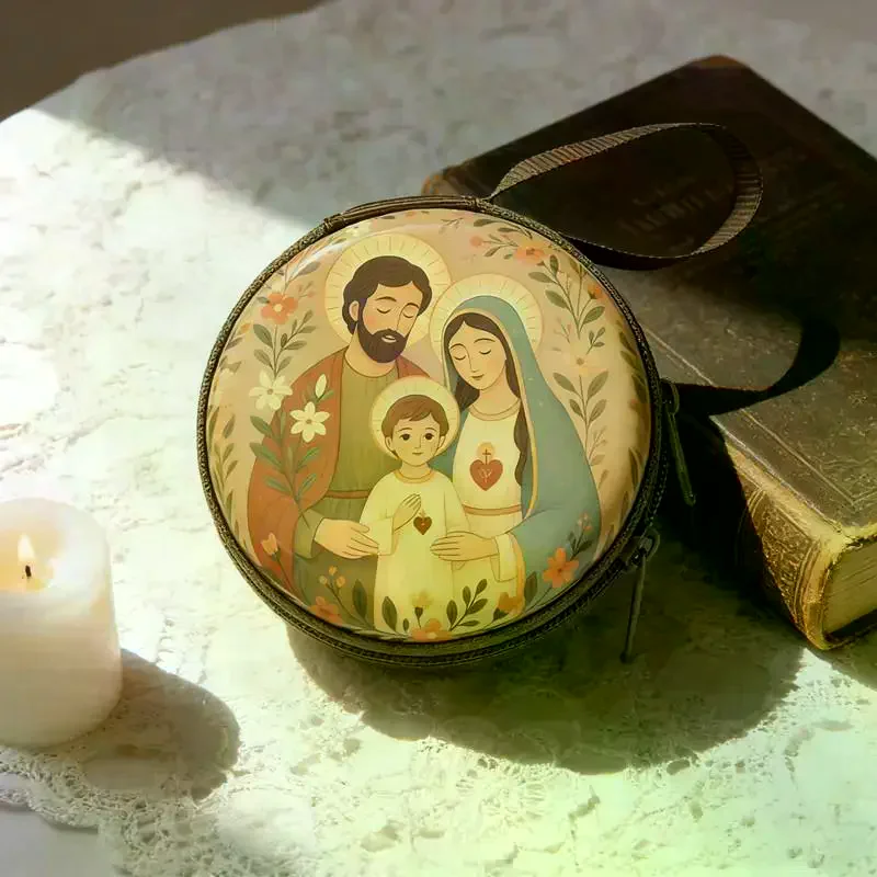 Prayer Rosary Storage Bag Iron Artwork Zippered Religious Articles Round Elegant Jewelry Necklace Box, And Coin Purse