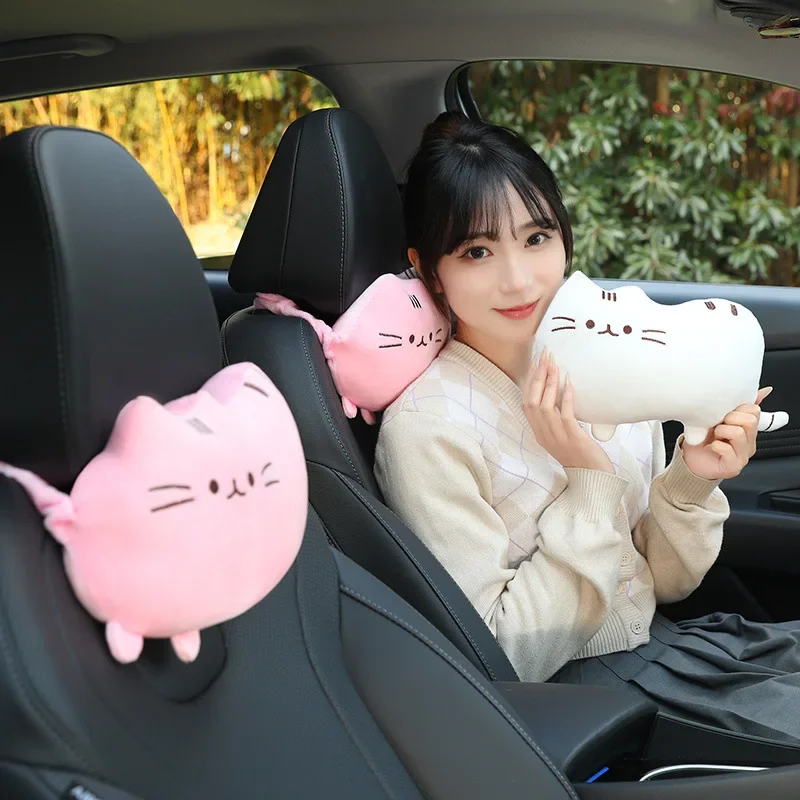 1 Pair Cartoon Cute Cat Car Seat Headrest Plush Pad Safety Pillow Creative Corgi Car Neck Pillow Kawaii Car Accessories Interior