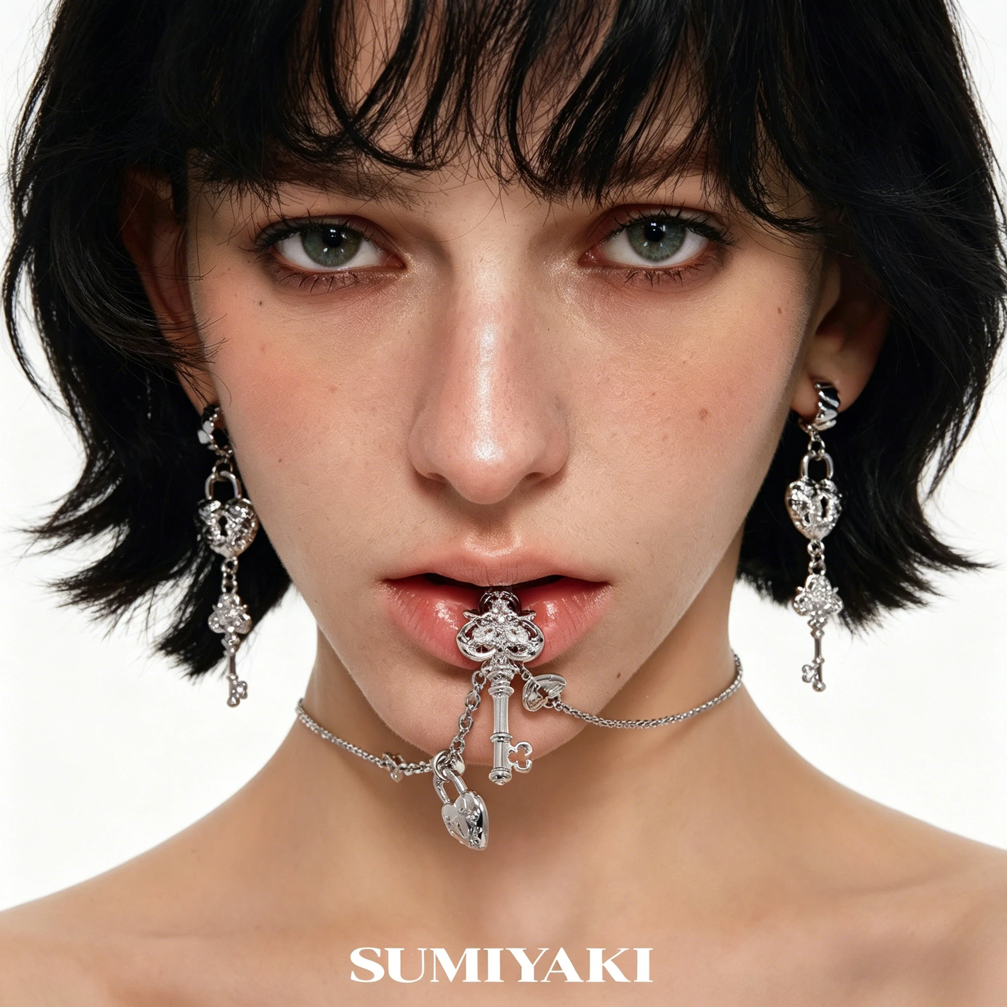 

Original SUMIYAKI Love Lock Cylinder Series, Lock & Key Necklace Long Clavicle Chain Earrings Set