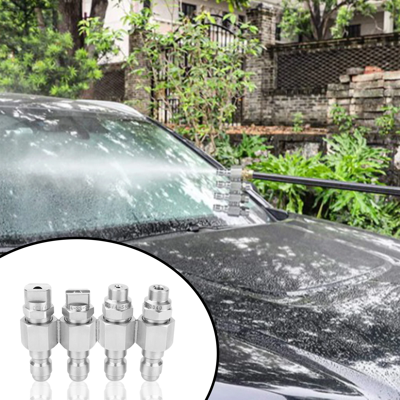 Professional Pressure Washer Nozzle Stainless Steel 4-Way Quick Connect Spray Tip for Driveway Roof Cleaning Durable Tool