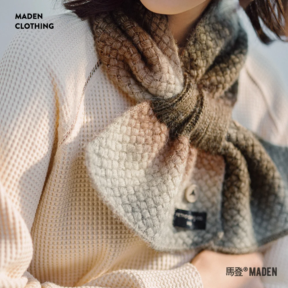

Maden New Gradient Warm Knitted Neck Scarf Vintage Thickened Warm Scarf Versatile Accessory for Women's Winter