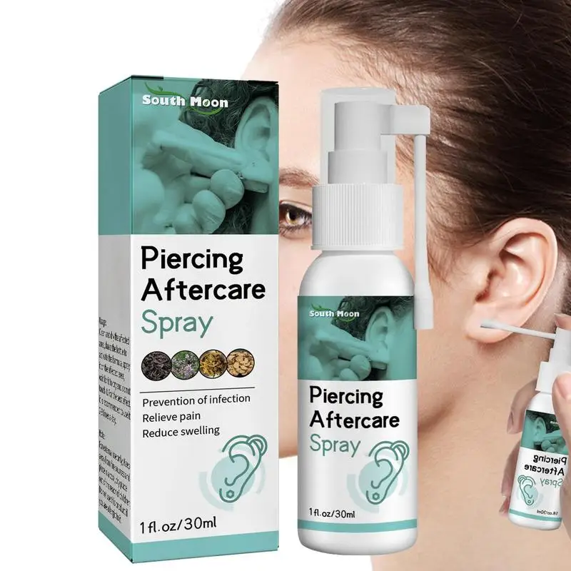 30ml Pierced Ear Cleaning Set Herbal Fresh Mint Solution Dental Floss Ear Hole Aftercare Tool Swelling Reduction Spray