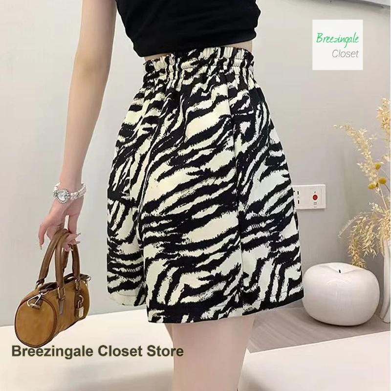 American Leopard shorts women's summer new high waist loose casual straight ice silk quick-drying five-point wide-leg pants
