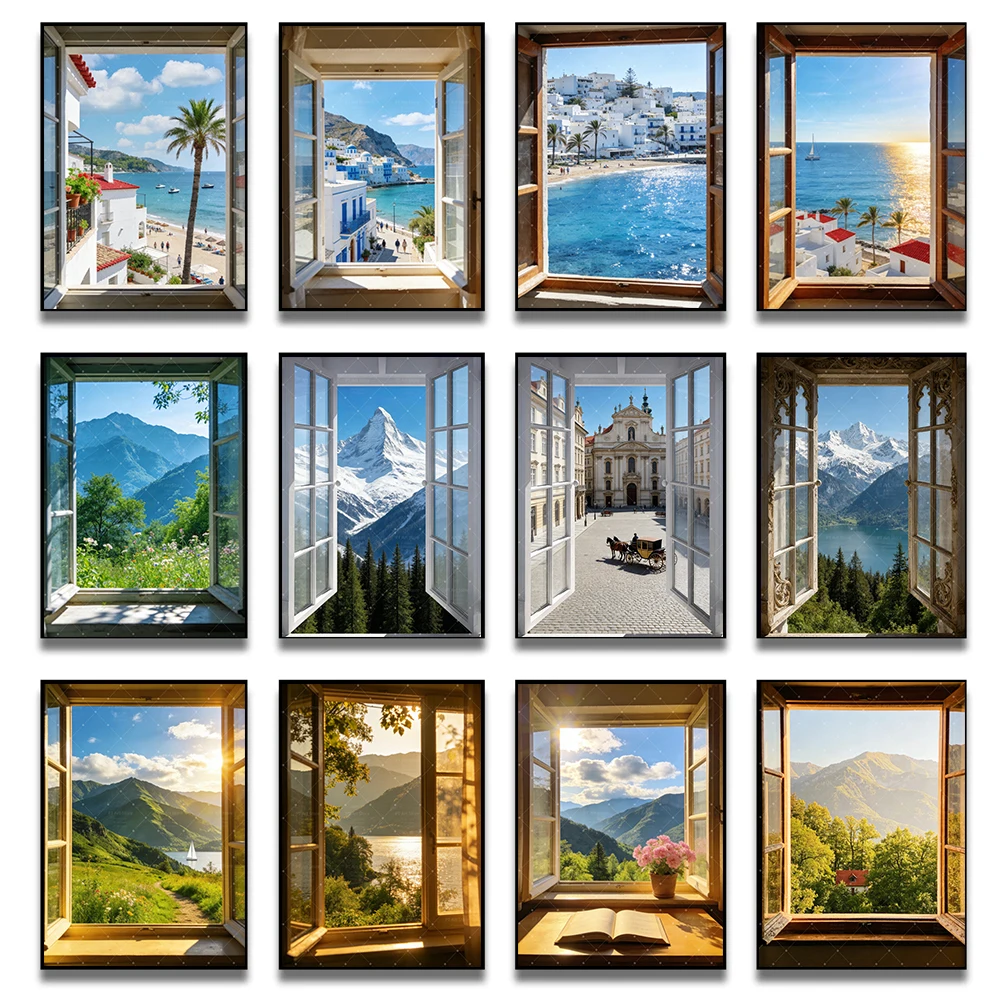 Open Window Poster Print For Living Room Office Modern Landscape Wall Art Coastal View Exhibition Canvas Painting Home Decor