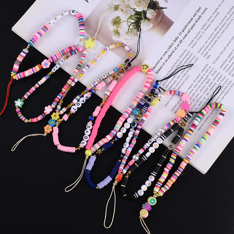 2022 Anti-lost Handmade Fashion Polymer Clay Beads Mobile Phone Strap Phone Chain For Women Girl Telephone Jewelry Accessories