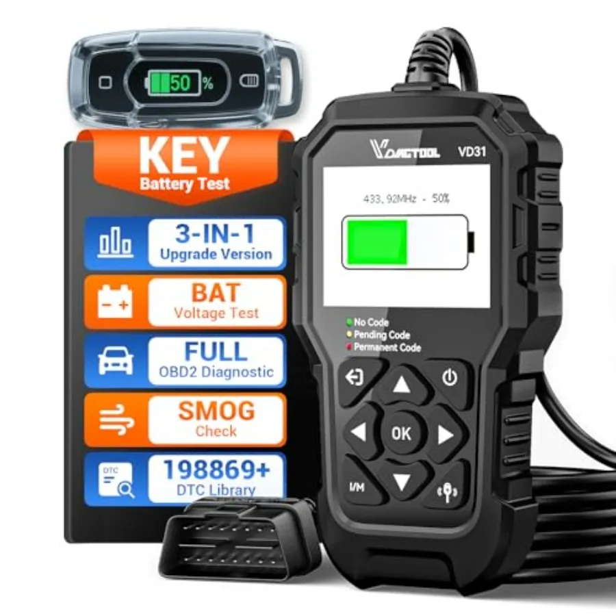 

Car Code Reader VD31 OBD2 Scanner with Car Key Battery Tester OBD2 Scanner Diagnostic Tool Check Engine Code Reader for Cars an