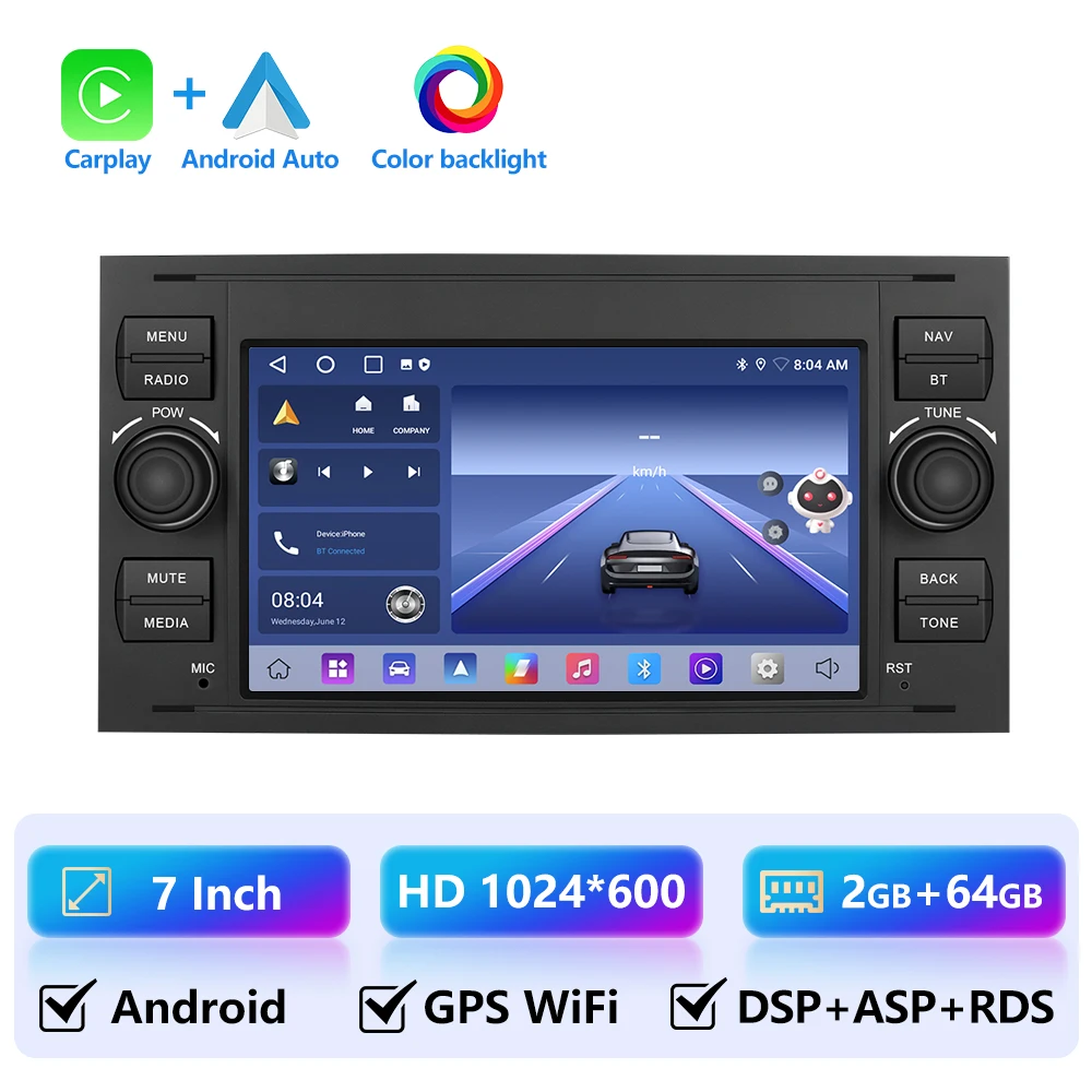2 + 64G Autoradio Draadloze CarPlay Android Auto Voor Ford Focus 2 Mondeo S C Max Kuga Fiesta Fusion auto Intelligente Systemen GPS