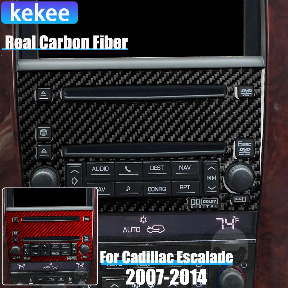 

Real Carbon Fiber Car Accessories Radio Player Panel Trim Decorative Cover Soft Sticker For Cadillac Escalade EXT ESV 2007-2014