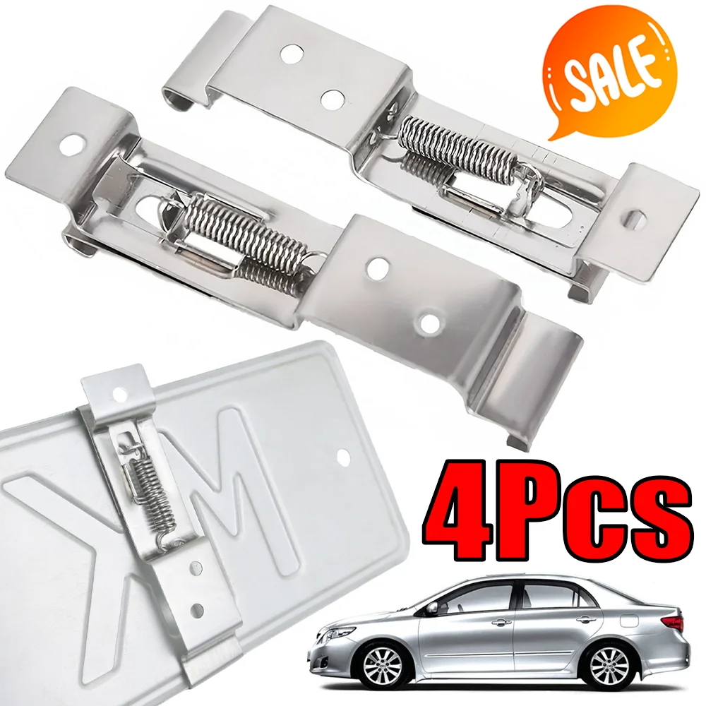 

4/2Pcs Car License Plate Frame Spring Bracket Stainless Steel Holder Camping Car Frame Holder Clamps Trailer Number Plate Clips
