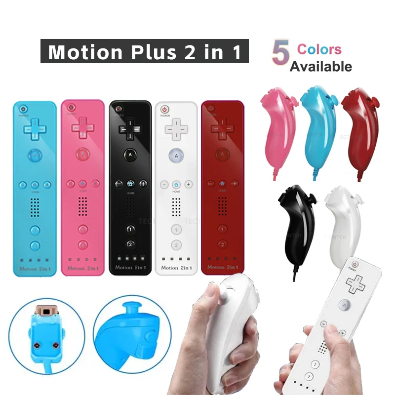 1 pair Remote Compatible Nintendo Wii Console Wireless Gamepad Controller Nunchuck Remote Control Joystick Joypad Motion Plus