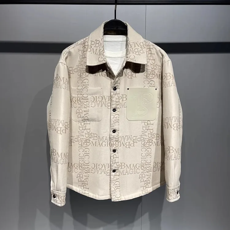 

Легкая пуховая куртка оригинального дизайна, модная, цвета хаки, с воротником, в стиле рабочей одежды, повседневная, с вышивкой букв, для мужчин