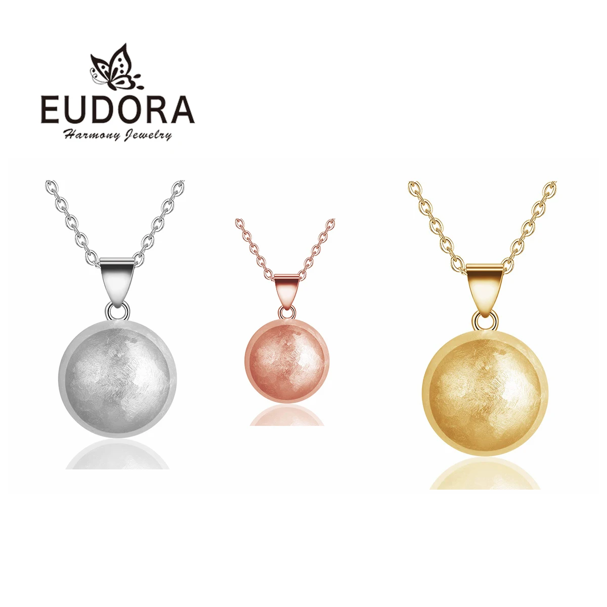 25PCS/lot Eudora 20mm Round Bell 3 Colors Frosted Harmony Bola Ball Angel Caller Pregnancy Pendant Necklace for Women Jewelry