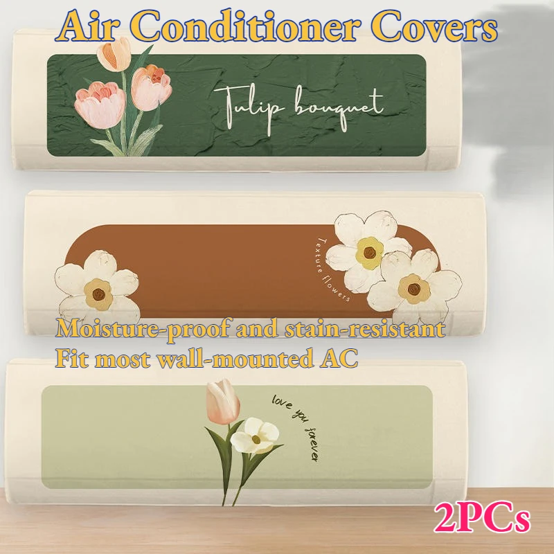 

Air Conditioner Dust Cover Decorative Multiple Patterns Available Protects Beautifies Indoor Wall-Mounted AC Units Durable 2Pcs