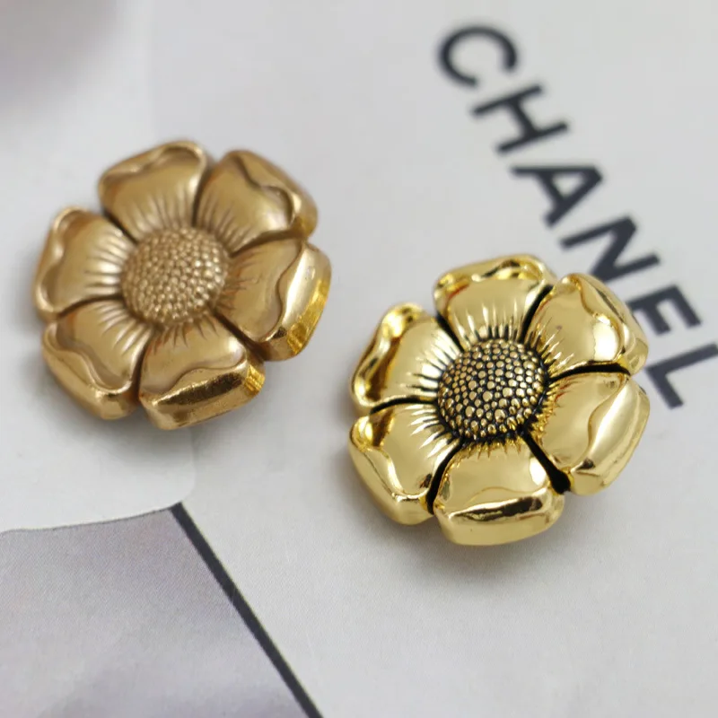 10pcs Sunflower Design Buttons Metal Retro Gold Clothing Decoration Accessories 18mm/23mm Coat Sewing Button