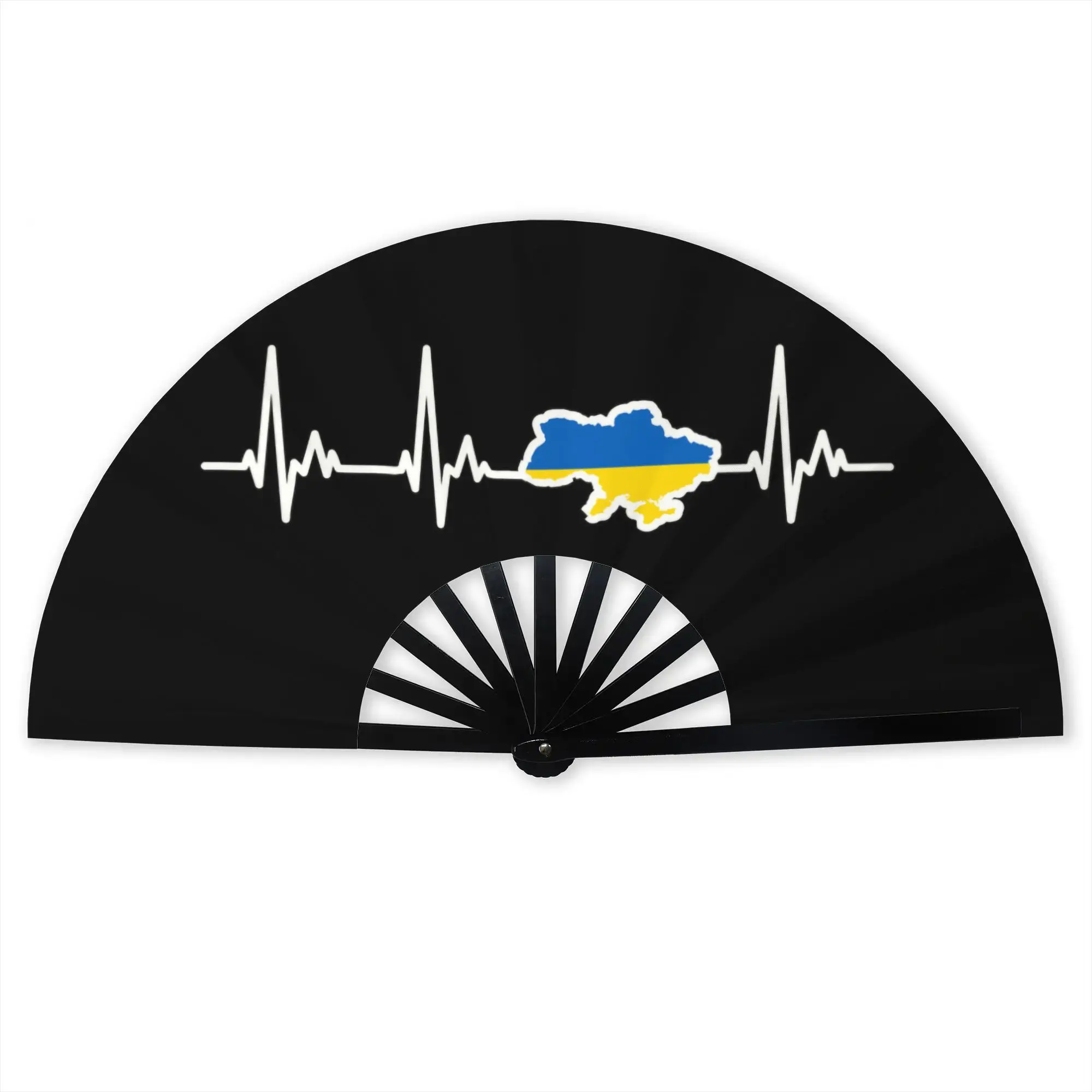 Flag Of Ukraine Stylish Hand Fan Men Ukrainian Heart Printed Polyester Fan Trendy Costume Prop Folding Fans For Sports Events