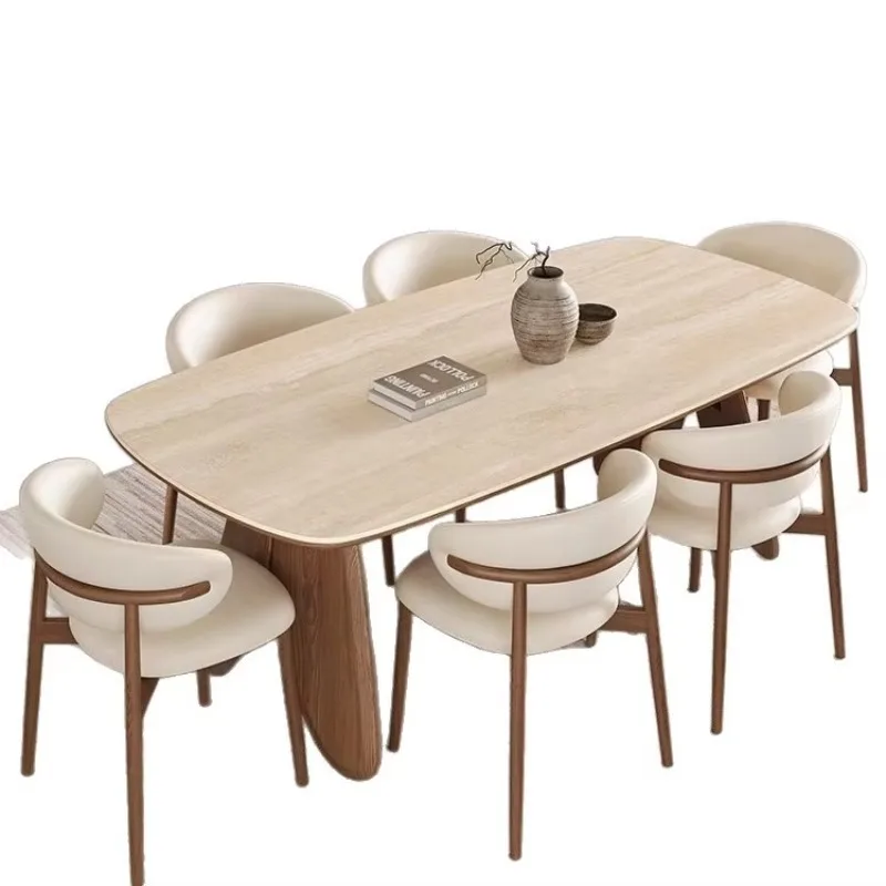 

Скандинавский минималистичный прямоугольный обеденный стол, столешница из легкого спеченного камня, основание из орехового дерева, стильный обеденный стол на 6 персон для дома