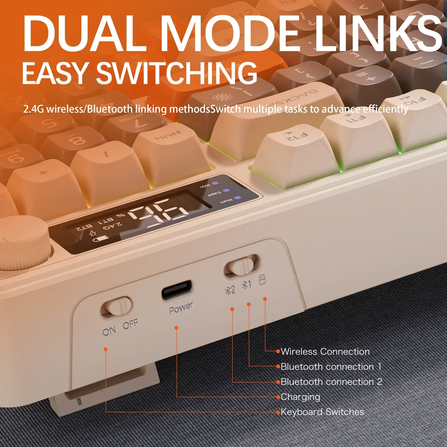 Imagem -06 - Gratuito Wolf-m96 Teclado sem Fio de Modo Duplo para Jogos Conexão Multi-dispositivo Tela Eletrônica Ergonomia