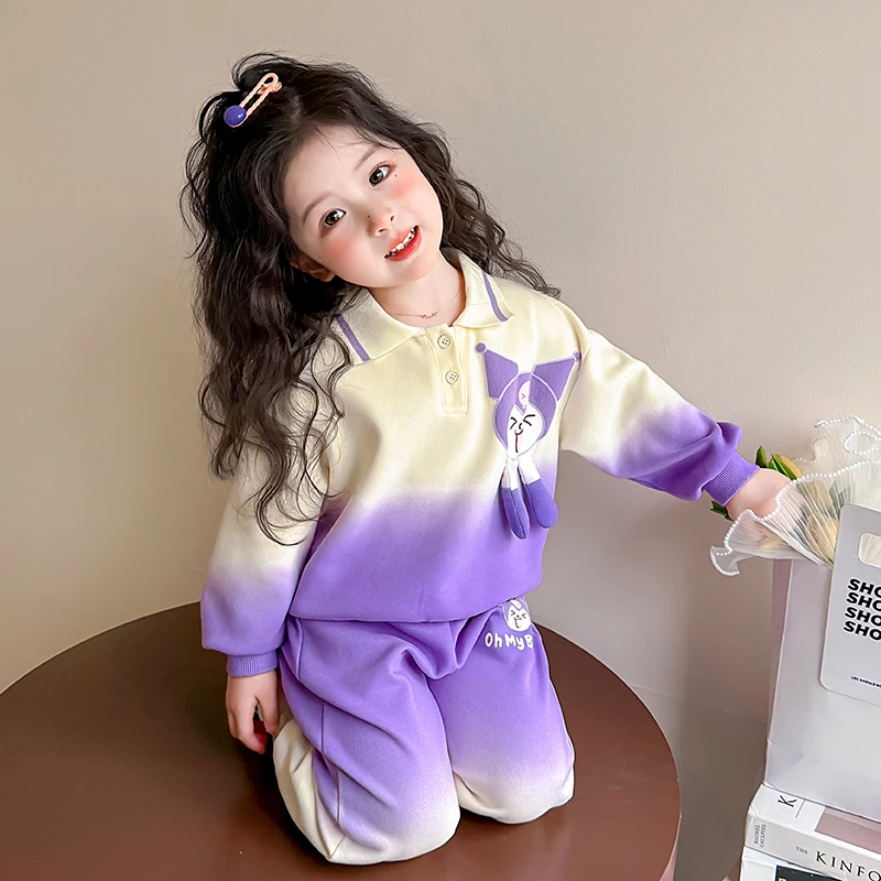 

Kuromi Girls' Sweatshirt Sweatpants Sanrio Melody Spring Autumn New Cartoon Anime Children's 2Pcs Set Fashion Sweet Soft Hoodie