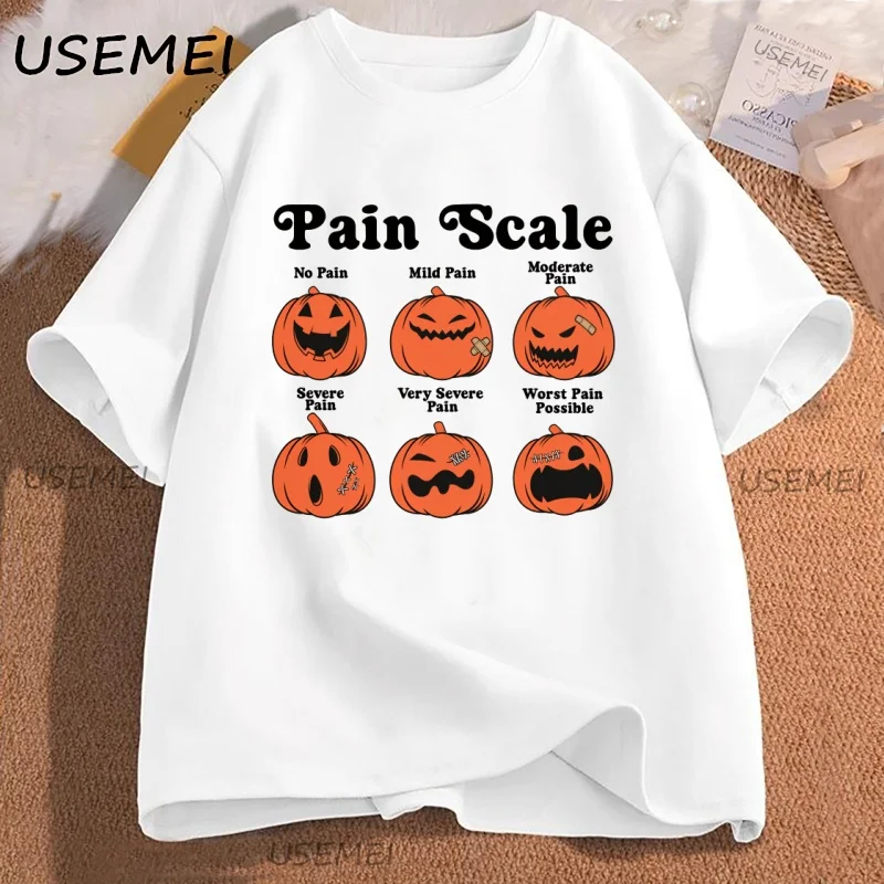 

Halloween Nurse T Shirt Pain Scale Fall Pumpkin Nurse T-Shirt Casual Cotton Short Sleeve Graphic T Shirts Women Fall Clothes