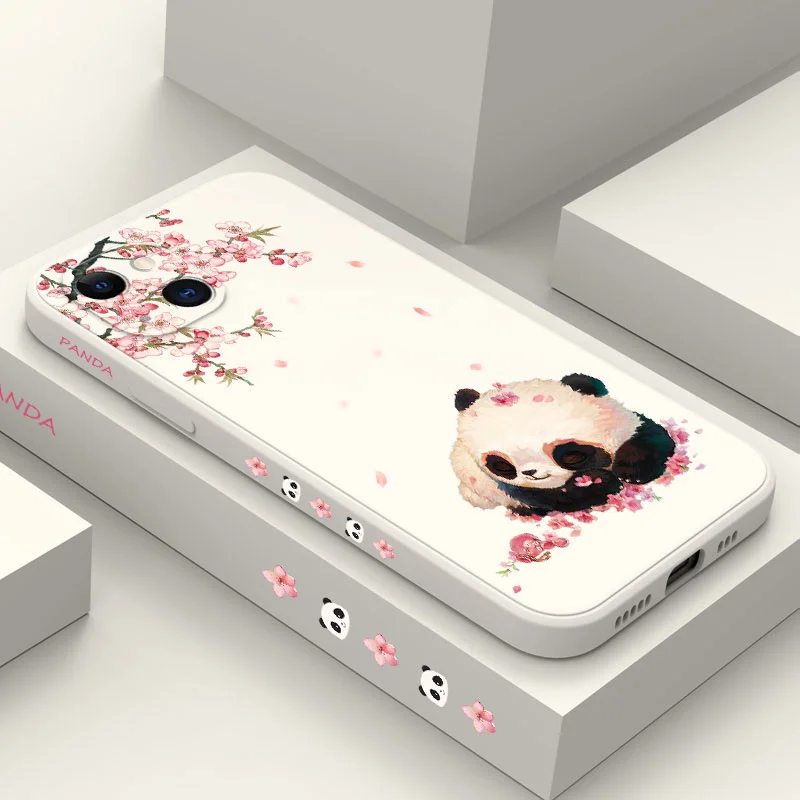 Panda de Flores Funda De Para iPhone 14 13 12 11 Pro Max Mini X XR XS MAX SE2020 8 7 Plus 6 6S Plus Liquid Silicone Caso