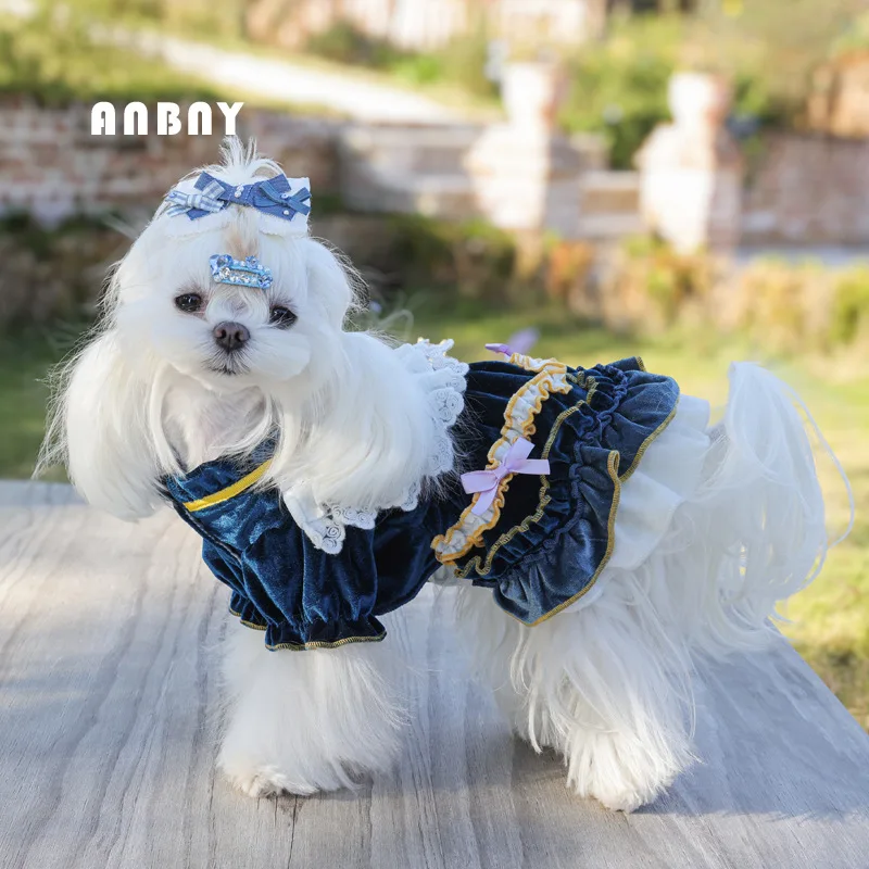 

Pet clothing velvet fur-resistant puppy skirt for puppies and puppies one-piece dress