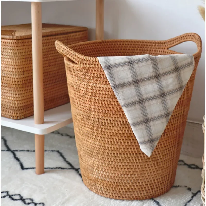 Ins High Beauty Laundry Basket, Rattan Weaving Storage Basket, Multifunctional Organizer Boxes, Exquisite Durable Clothes Basket