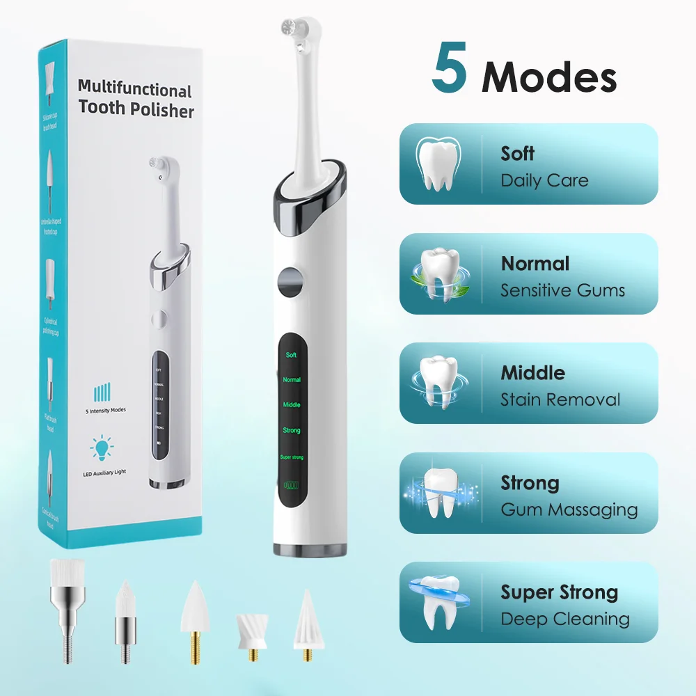 Rechargeable Tooth Polisher Electric Whitening & Polishing Tooth Polisher 5 Mode Personal Dental Calculus Remover Plaque Cleaner