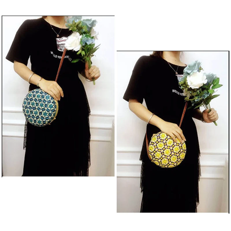 Round Bamboo Straw Bag Women Crossbody Bags Handmade Bohemian Summer Beach Bag Female Hollow Shoulder Bag Rattan Woven Bali Box