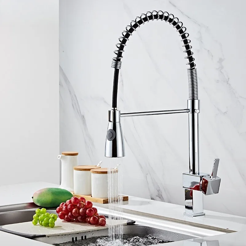 Hot and Cold Spring Kitchen Pull-out Faucet, Seated Clean Faucet, Vegetable Washing Basin Mixing Faucet
