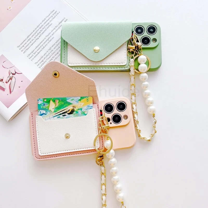 Parel Armband Case voor Samsung Galaxy S25 Ultra S24 FE S23 Plus S25 Rand A36 A16 Lederen Portemonnee Kaart Korte Band siliconen Cover