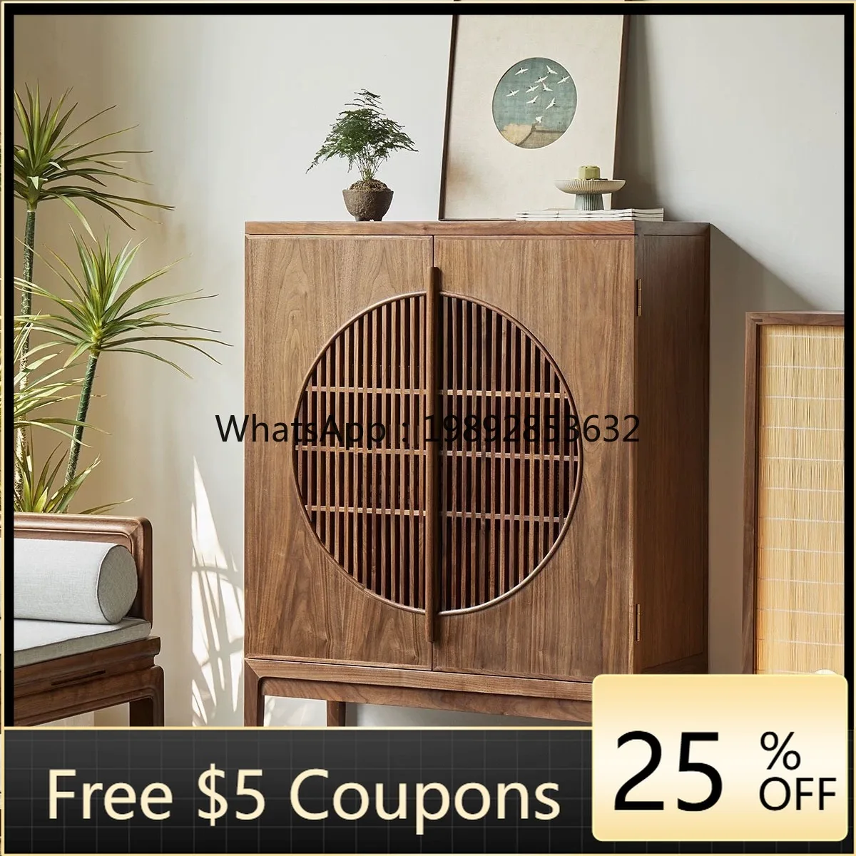 

LYY New Chinese Style Black Walnut Shoe Cabinet Sideboard Entryway Simple Solid Wood Bookcase Dining Room Room Hallway Storage