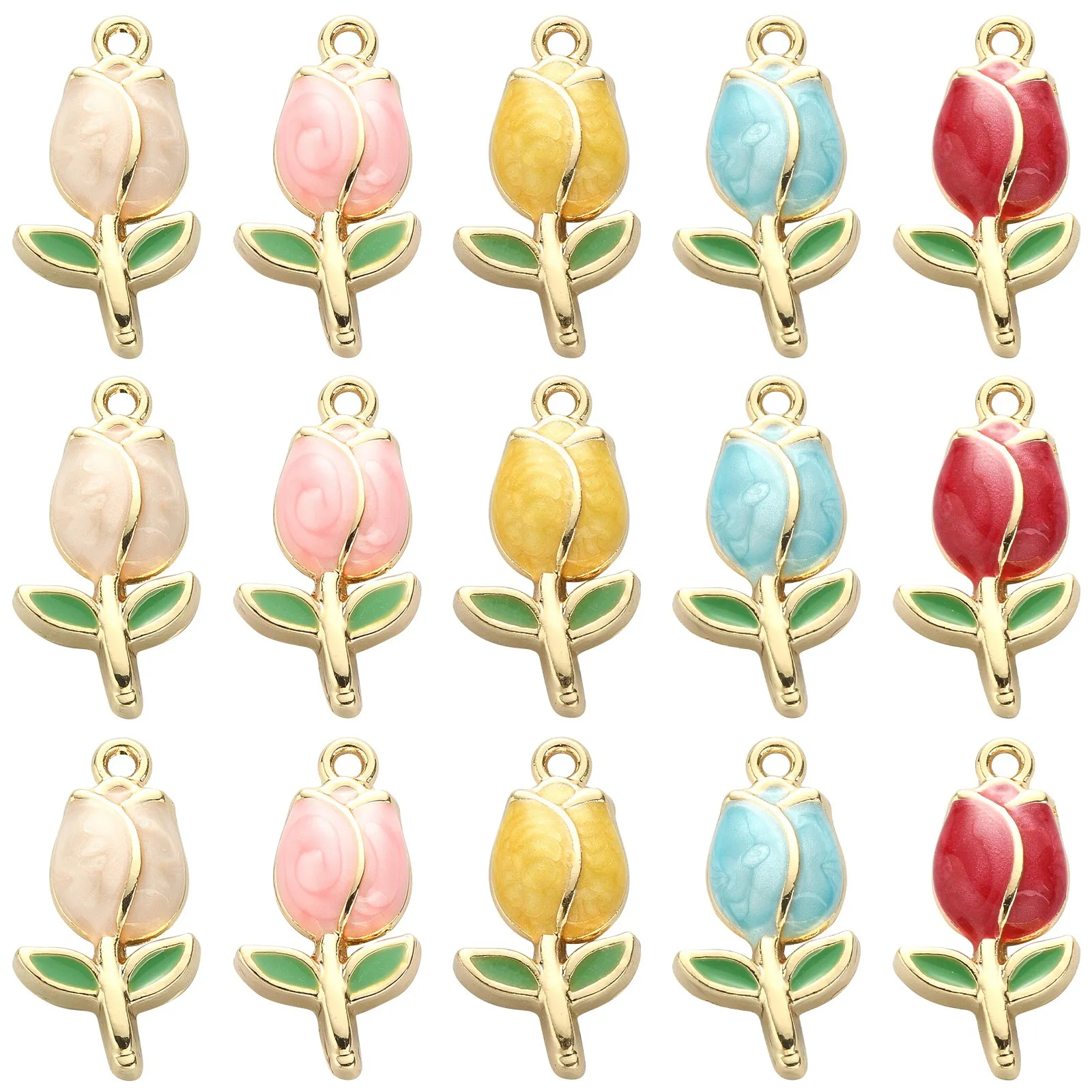 25 pz 5 colori smalto tulipano Charms fiore smaltato floreale tulipano Charms per fai da te san valentino festa della mamma gioielli che fanno artigianato