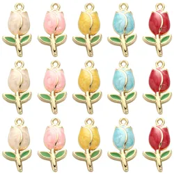 25Pcs 5 Colors Enamel Tulip Charms Enamel Flower Floral Tulip Charms for DIY Valentine Mother's Day Jewelry Making Crafts