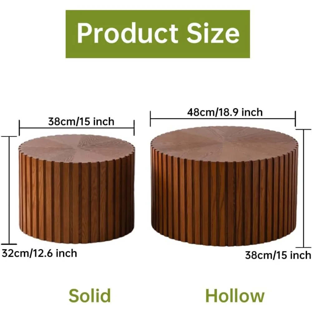 Круглый журнальный столик, современный рифленый журнальный столик, набор из 2-полосных круглых журнальных столиков, круглые барабанные столики для гостиной